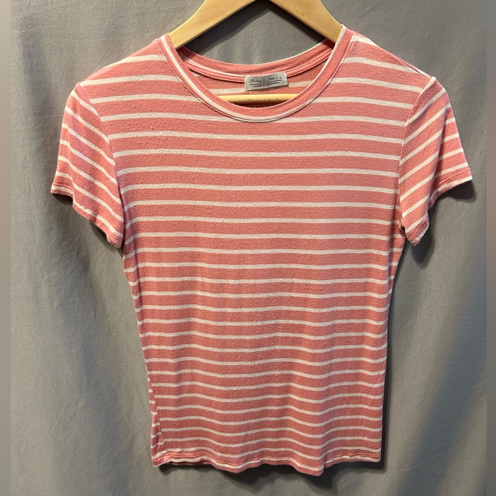 Haley and June Pink and White Striped Tee Girls: Large